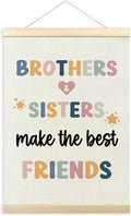 TLESKE Kids Room Playroom Poster Hanger Frame, Brothers Sisters Make the Best Friends Hanging Wall Art Decor for Kids Bedroom Nursery Playroom, Baby Room Wall Prints Picture Artwork Banner, 12x16
