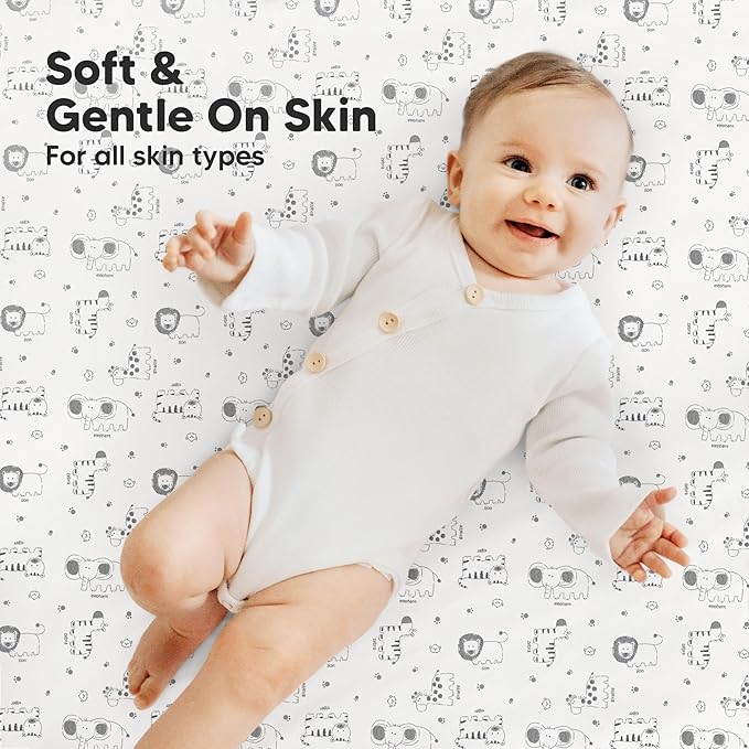 2-Pack Mini Crib Sheets Fitted - 38x26 Pack N Play Sheets for Pack and Play Mattress, Organic Cotton, Soft & Breathable Playard Bedding, Neutral Mini Toddler Bed Cover for Boys, Girls (KeaSafari)