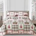 Christmas Bedding Set Queen Quilt Bedspread Coverlet,Plaid Patchwork Christmas Quilt Bedding Holiday Xmas Bedspread Lightweight Reversible Gnome Santa Claus Home Festival Decor