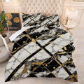 Geometric Marble Comforter Set: Full Size White Black and Gold Bedding Sets Rhombus Geometry Abstract Marbling Quilt 3PC Bed Set 1 Comforter & 2 Pillowcases