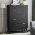 SUNWAVE Fluted 5 Drawer Dresser for Bedroom, 43.3" Tall Dressers with Round Corner, Mid-Century Modern Wood Chest for Living Room, Entry