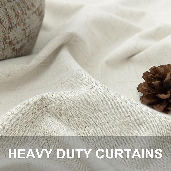 Small Blackout Curtains 54 Inch Length Linen Textured Short Black Out Curtains Room Darkening Curtain for Bedroom Thermal Insulated Cafe Drape for 52-56 Inch Bay Window Back Tab Rod Pocket Cream Ivory