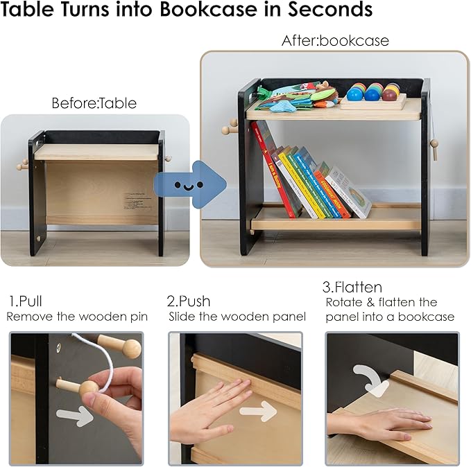 Montessori Weaning Table and Chair Set - Adjustable Design for Toddlers, Ideal for Mealtime, Learning, and Play, Black