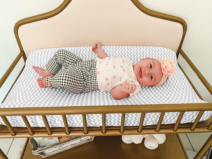 Changing Pad Cover – Premium Baby Changing Pad Covers 4 Pack – Boy or Girl Changing Pad Cover – Pure Cotton Machine Washable Grey and White Changing Table Cover – Diaper Changing Pad Cover Sheets