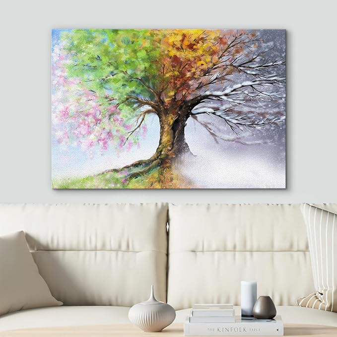 SIGNWIN Canvas Wall Art Four Seasons Fantasy Tree with Colorful Leaves Nature Illustrations Modern Chic Multicolor for Living Room, Bedroom, Office - 32"x48"
