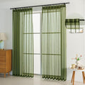 Dark Green Linen Look Pinch Pleated Sheer Curtains 96 Inches Long 2 Panels, 50 Inches Width, Rustic Textured Light Filtering Drapes, Olive Window Curtain with Hooks