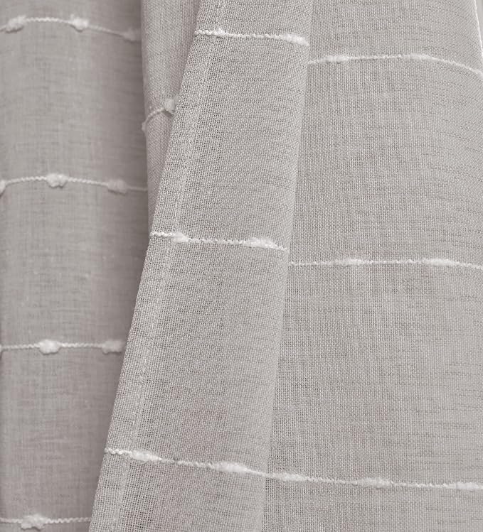 Lush Decor Farmhouse Textured Back Tab/Rod Pocket Sheer Window Curtain Panel Pair, 38"W x 84"L, Gray