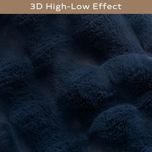 Ashler Faux Rabbit Fur Rectangular Carpet - Dark Blue 5x7 FT Fluffy Soft Area Rug, Machine Washable, 3D Bubble Pile