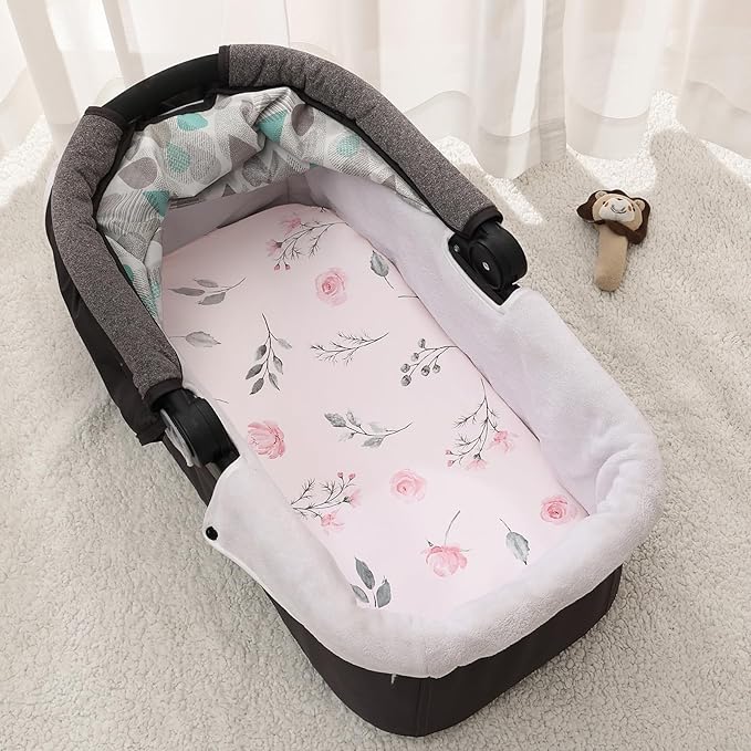 PHF Soft Bassinet Sheet Set, 2 Pack Silky Comfy Breathable Cradle Sheets for Baby Girls, Univeral Fit for Most Oval Rectangle Cradle and Bassinet Mattress/Pad, Pink Floral