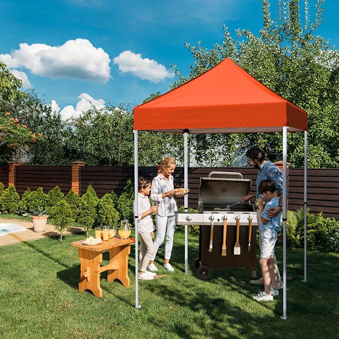 EAGLE PEAK 5x5 Pop Up Canopy Tent Instant Outdoor Canopy Easy Set-up Straight Leg Folding Shelter, Orange