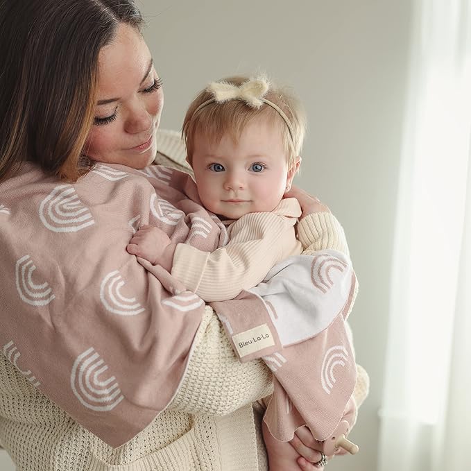 Gender Neutral Receiving Blanket 100% Cotton Buttery Soft Cozy Receiving Swaddle Crib Stroller Blanket for Shower Gift Registry for Newborns, Infants, Toddlers (Rainbow - Grey)