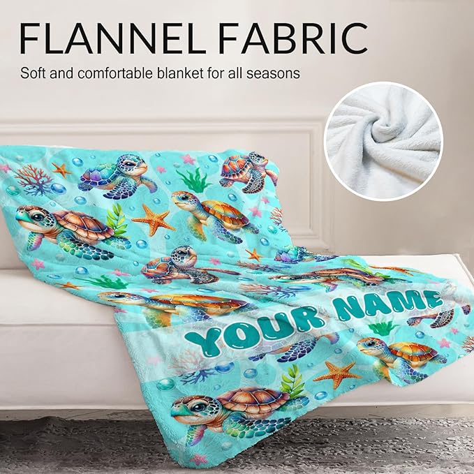 Custom Turtle Stuff for Girls - 30" x 40" Inches Sea Turtle Throw Blanket for Kids - Green Warm Lightweight Blankets for Sofa, Lap & Office