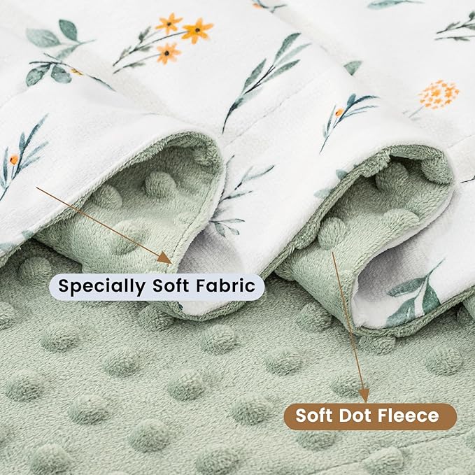 david's kids Micro Fleece Minky Baby Blanket for Boys Girls with Double Layer and Soothing Raised Dots, Breathable and Soft Lightweight Receiving Blanket for Newborns, 40x50 Inches, Leaf & Floral