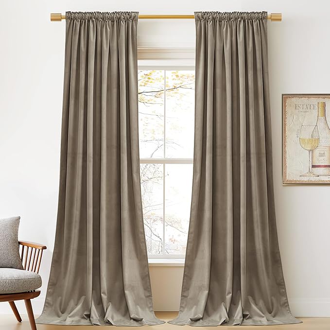 StangH Camel Beige Curtains 100 inches Long Back Tab Thermal Insulated Noise Reducing Drapes for Sliding Door Living Room Home Decoration for Bedroom, W52 x L100, 2 Panels