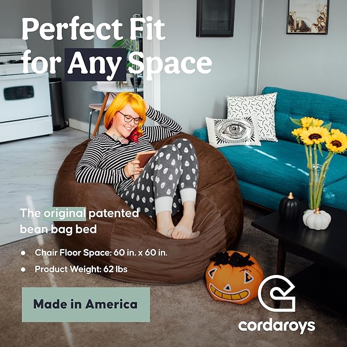 CordaRoy's Chenille Bean Bag-Convertible Bean Bag Chair-Machine-Washable Chenille Fabric Cover-for Basement,Living Room,Game Room,Dorm & More - King Size - Espresso | Made in The USA