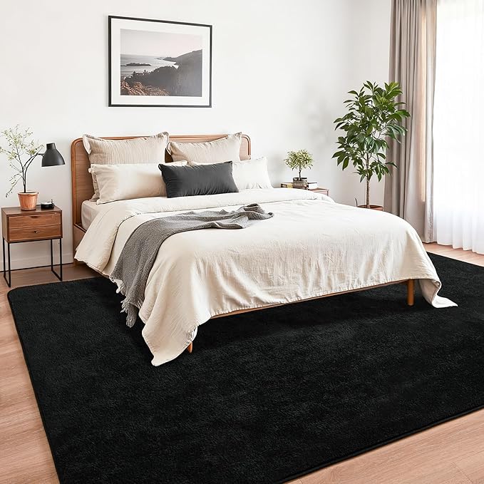 Chicrug 5x7 Minimalist Washable Area Rugs for Bedroom Living Room Classroom, Modern Soft Memory Foam Rug for Kids Nursery, Low Plie Indoor Carpet for Dorm Dining Office Bedside Room Decor, Black