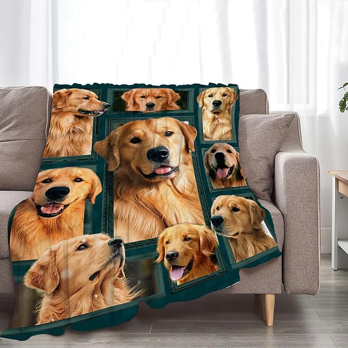 Golden Retriever Blanket - Cute Dog Gifts and Decor for Girls, Women, Kids, Adults - Soft Warm Cozy Fleece Throw for Couch, Sofa, Bed - 80"x60"