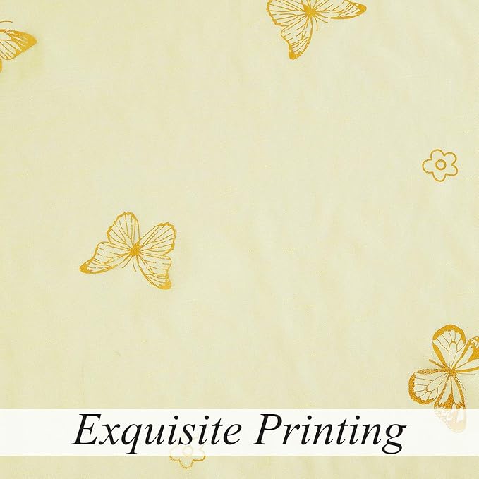Jubilantex Yellow Butterfly Sheer Curtain Panels for Kids Nursery Bedroom, Baby Girls Toddler Gold Print Linen Textured Rod Pocket Voile Drapes 63 Inch Long for Living Room,2 Panels