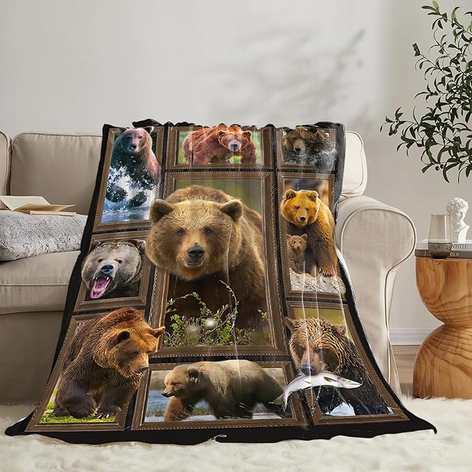 Tijuboni Bear Throw Blanket Bear Gifts for Girls Boys Women Men Kids Adults Soft Flannel Fleece Blanket for Couch Sofa Bed Home Decor 50"x60"