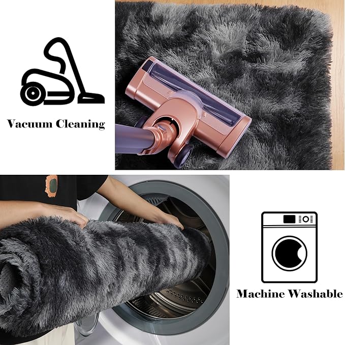 ONASAR 6x9 Area Rugs for Living Room Bedroom, Tie-Dyed Dark Grey Washable Large Fluffy Bedside Throw Rug, Soft Plush Shaggy Fuzzy Floor Carpet for Nursery Kids Girls Boys Teen Dorm Home Decor