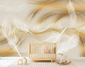 Gold and White Feather Wallpaper for Living Room Bedroom（Not Peel and Stick）