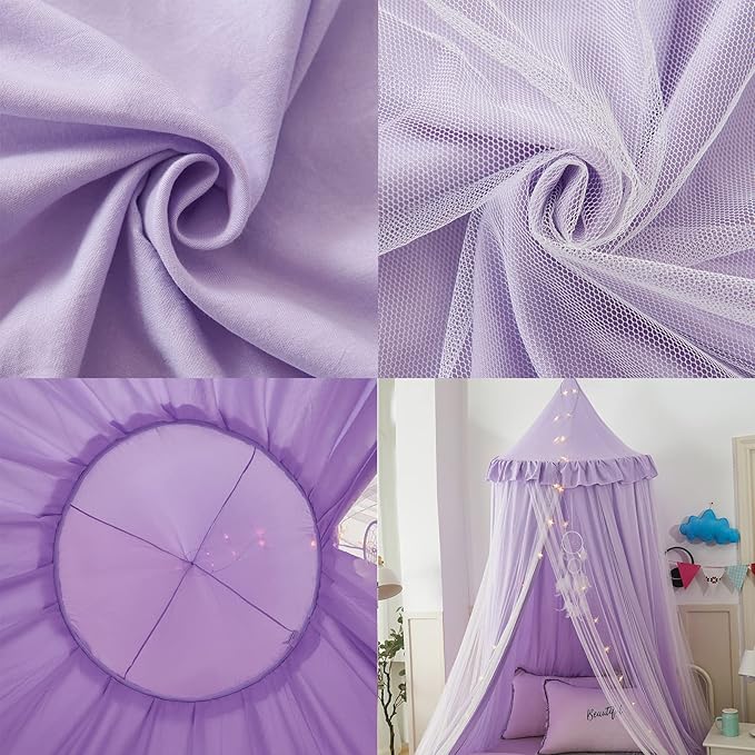 Bed Canopy for Girls, Double Layer Dome Mosquito Net Princess Canopy for Girls Bed Room Decor Reading Nook (Purple)
