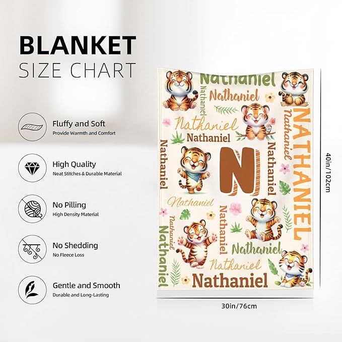 Personalized Custom Tiger Preschool Blanket Gifts for Baby Toddler Kids Boys Girls - Customized Tiger Super Soft Lightweight Flannel Sheets Decor for Crib Nap Couch - 30"x40" for Baby/Pets