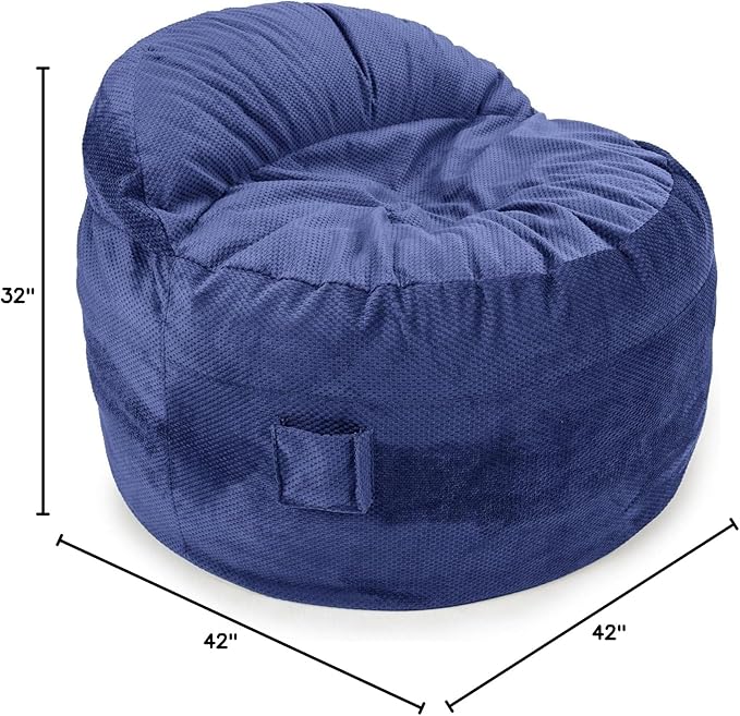 CordaRoy's NEST Gaming Bean Bag Chair-Convertible Bean Bag Chair -Washable Chenille Cover with Pockets for Remote,Controllers-for Living Room,Basement-Full Size-Navy|Made in The USA