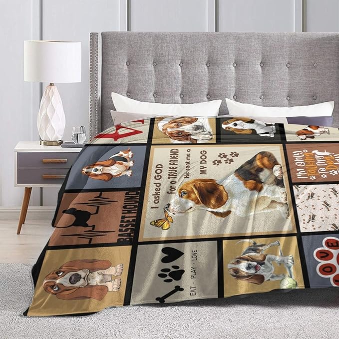 Cute Basset Hound Blanket Basset Hounds Throw Blankets Gifts for Girls Boys Cozy Warm Soft Flannel Throws Plush Stuffed Animal Funny Pet Dog Fleece Blanket DecorGifts for Men Women 50"x40"