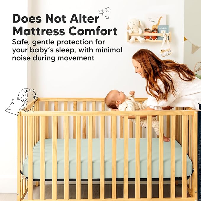 Waterproof Crib Mattress Protector Cover Fitted - 2-Pack Quiet Baby Crib Mattress Pad Sheets, 52" x 28" Soft Quilted Cotton Baby Sheet, Machine Washable, Easy Fit, Durable (Soft Fern/Quin)