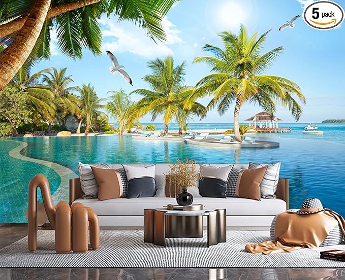 Palm Trees and Blue Sky Summer Island Wall Mural Wallpaper for Bedroom 103" x 69"