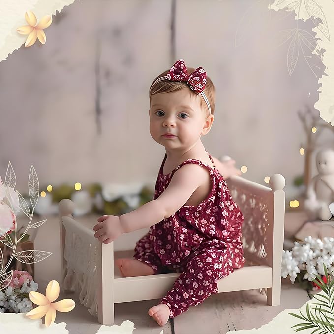 M&G House Newborn Photography Props Bed Woven Wooden Baby Photo Props Classic Retro Photoshoot Bohemian Macrame White Wood Bed Photo Studio Gift