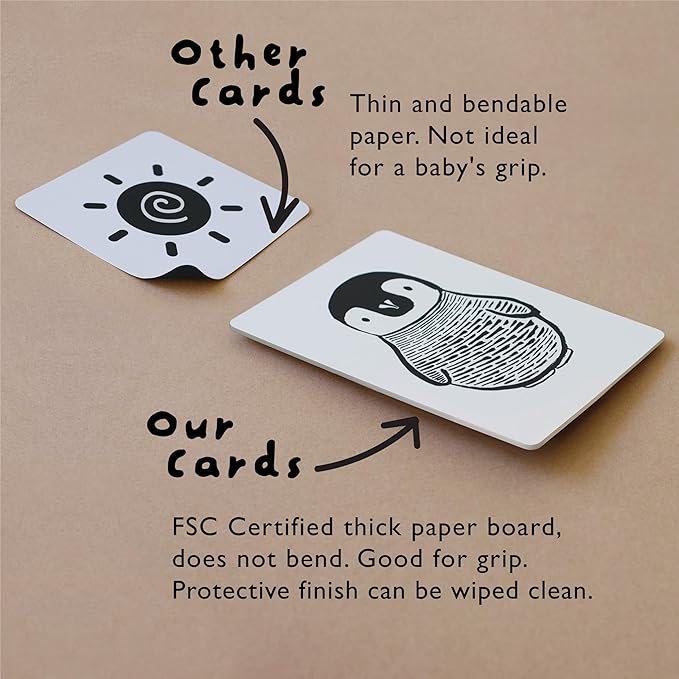 Wee Gallery Art Cards for Baby, Durable High Contrast Black and White Animal Flashcards for Newborns, Brain Development, Sensory Toys, Tummy Time Essentials for Infant and Toddler - Rainforest Animals