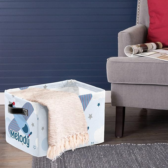 Deven Airplane Star Personalized Large Storage Baskets for Organizing Shelves with Handle,Closet Decorative Storage Bins for Bathroom,Nursery,Home