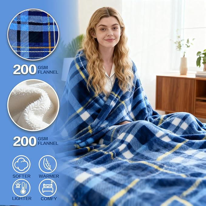 Electric Blanket Heated Full, Soft Flannel 72"x84" Plaid Heating Blanket with 8 Hours Auto Off 10 Fast Heating Levels Machine Washable Sherpa Heated Blanket with Overheating Protection