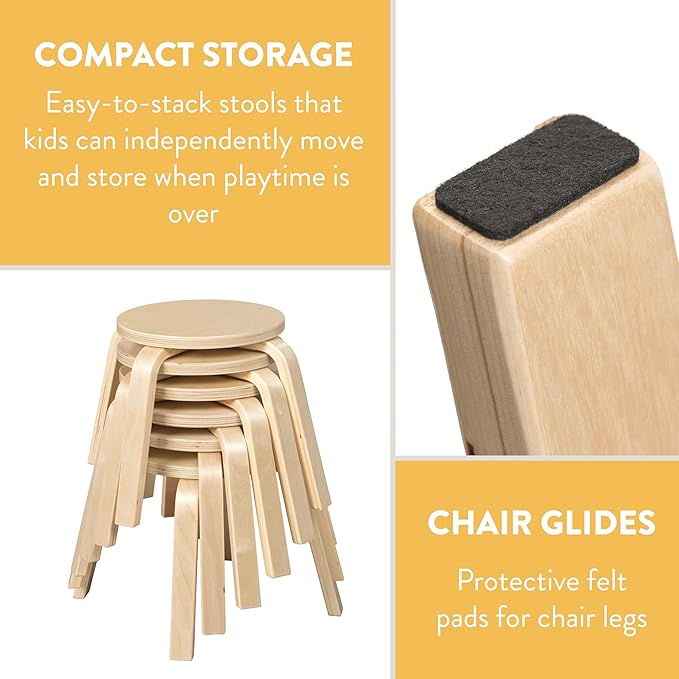 Bentwood Stackable Stools, Kids Furniture, Natural, 6-Piece