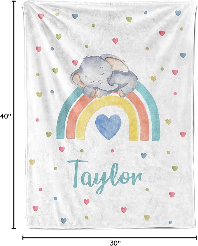 Ship Next Day, Personalized Baby Blanket for Girls Boys, Custom Baby Girl Boy Gifts Elephant Blanket with Name, Newborn Receiving Swaddle Blankets, Customized Babies Shower Christmas Birthday Gifts
