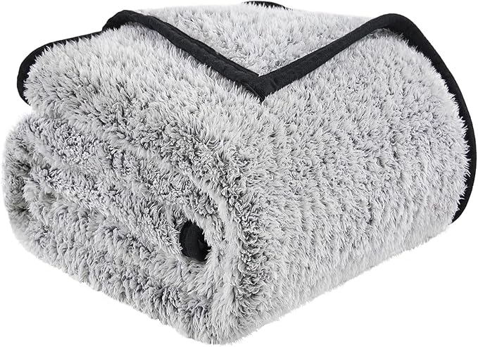 EMME Soft Sherpa Fleece Blanket Reversible Plush Fluffy Large Blanket, Light Weight Warm Decorative Boho Blanket Cover for Sofa, Couch, Bedroom,Travel(Black,108"x90")