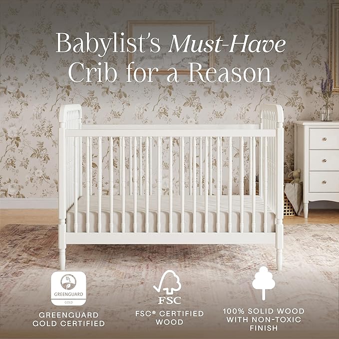 Namesake Liberty 3-in-1 Convertible Baby Crib - Greengurad Gold Certified - Wooden Convertible Baby Crib to Toddler Bed, Daybed - Durable & Easy to Assemble, 4 Adjustable Mattress Heights - Warm White