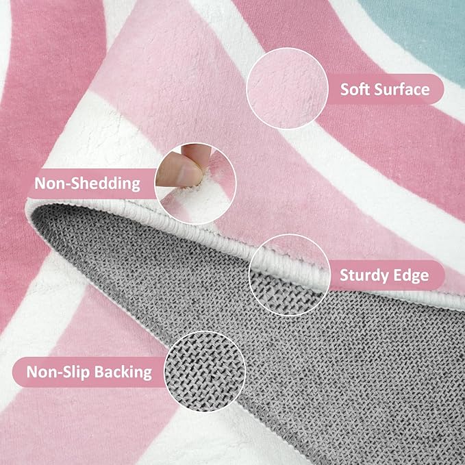 STARUIA 4x6 Washable Rainbow Rug for Nursery Kids Room, Soft Polka Dot Pink Area Rugs for Girls Bedroom, Non-Slip Carpet Kids Rug for Playroom Princess Castle
