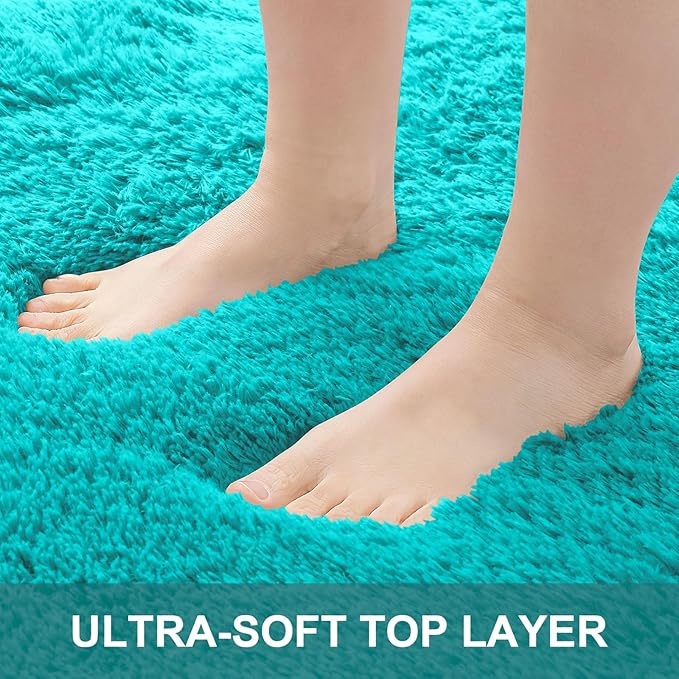 OLANLY 2x8 Machine Washable Runner Rugs for Hallway, Soft Fluffy Shaggy Bedside Rugs for Bedroom, Living Room, Indoor Floor Carpet for Kids Girls Boys, Nursery Rooms, Home Decor Aesthetic, Teal Blue