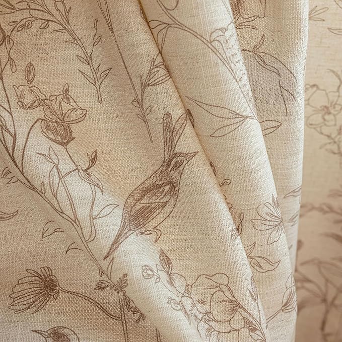 ENJOYBRIDAL Floral Curtains 84 Inches Long Farmhouse Semi Sheer Drapes Bird Patterned Rod Pocket 2 Panel Sets Boho Window Curtains Bedroom Living Room Botanical Aesthetic Decor Tassel Window Treatment