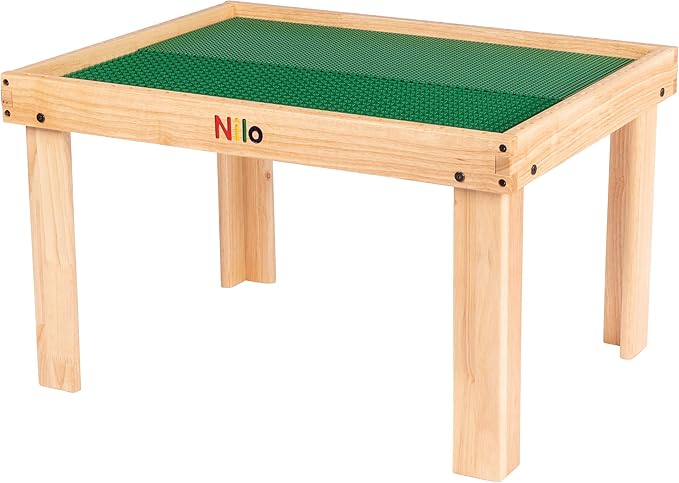 NILO Kids Play Table Set with 2 Compatible Lego Duplo Detachable Two-Sided Baseplates/Boards/Mats (N34 Activity Table w/Holes, 24x32x20 and 2X Green Base Plates 12x32)