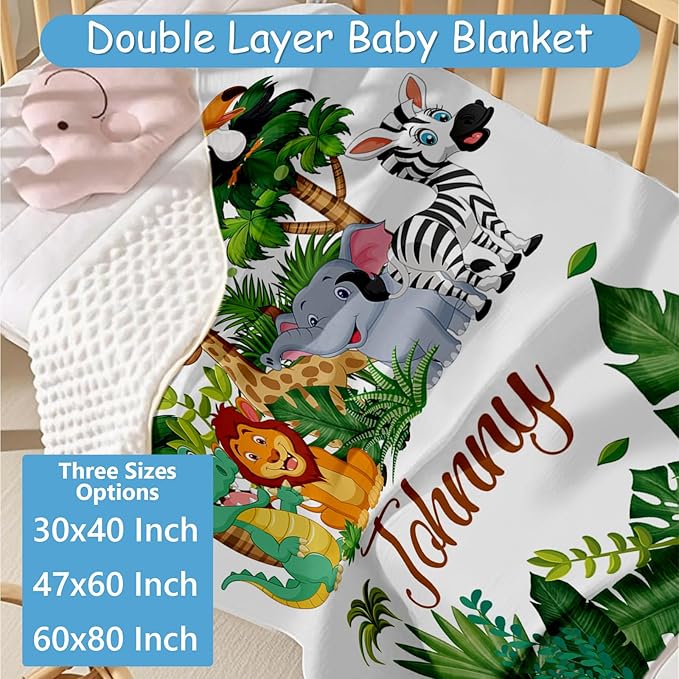 Personalized Baby Crib Bedding Set, 5 Pcs Custom Name Nursery Bedding Set for Boys Girls, Safari Animals Theme Baby Bedding Sets, Flannel Blanket, Newborn Infant New Parents Cusotmized Gifts