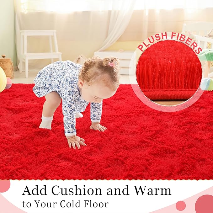 BENRON Fluffy Runner Rugs 2x4, Soft Long Runners for Bedroom Hallyway Entryway Kitchen, Washable Fuzzy Throw Rug for Kids Girls Room Decor Photo Prop, Red