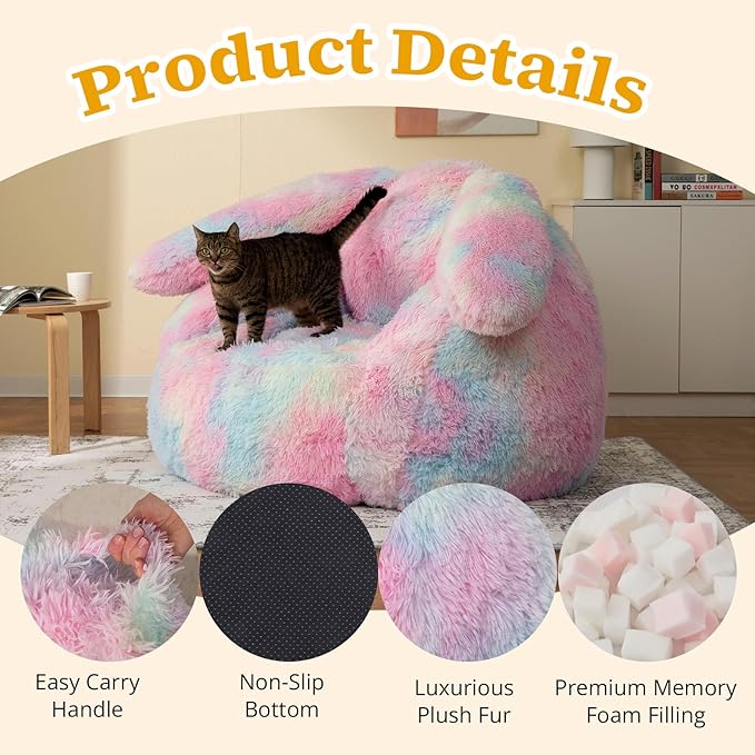 Bean Bag Chair for Adults Kids Giant Fluffy Plush Bean Bag Sofa with Filler Faux Fur Rabbit Shaped Beanbag Chairs Comfy Accent Floor Couch for Gaming, Reading in Bedroom, Living Room, Dorm