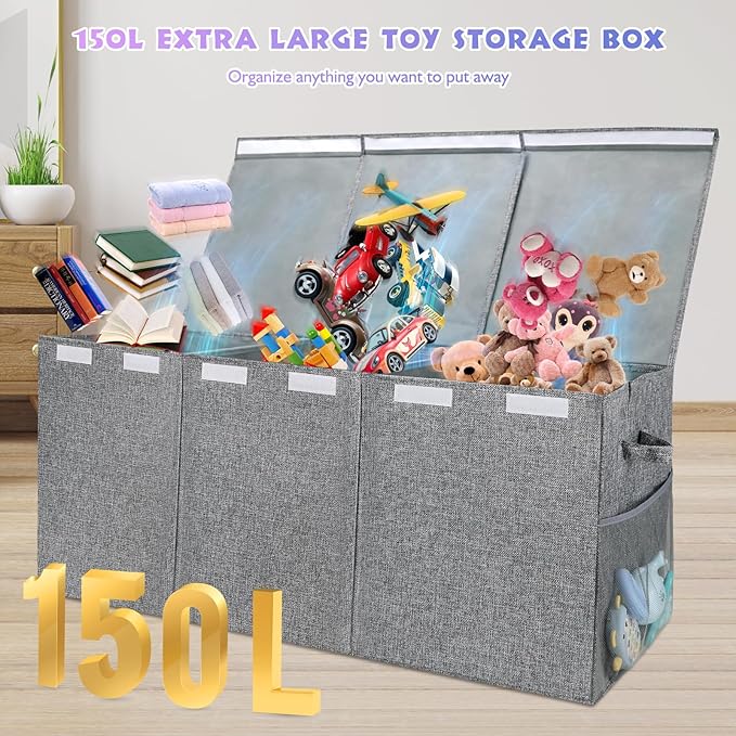 Extra Large Toy Storage Organizer with Lid, Large Toy Box Collapsible Toy Chest Storage Box Design - Toys Bin with Dividers for Kids, Nursery, Bedroom, Playroom-39.37"x13.78"x15.75''