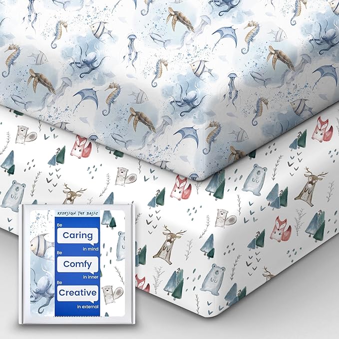 Baby Crib Sheets Boy Girl for Standard Crib Mattress - Ultra Soft Jersey Knit Neutral Crib Mattress Sheet, Safe and Snug, Durable, Stylish Crib Sheet Fitted, 28''x52''x9'' Extra Deep Pocket