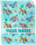 Custom Turtle Throw Blanket for Kids - 50" x 60" Inches Cute Turtle Blanket for Girls - Green Warm Cozy Throws for Couch, Bed & Travel