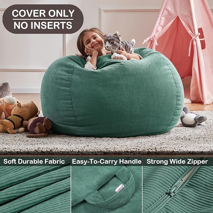 Nobildonna Bean Bag Chair Cover (No Filler) for Kids and Adults,Beanbag Stuffed Animal Storage Without Filling Plush Toys Holder and Organizer Soft Premium Corduroy 200L